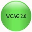 Circulo de color verde brillante con letras de color negro WCAG 2.0 