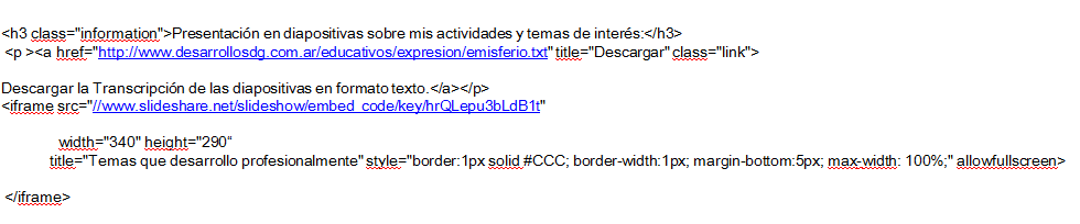 Código para incrustar un slideshare