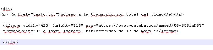 código de como incrustar el video de Youtube en nuestra Web
