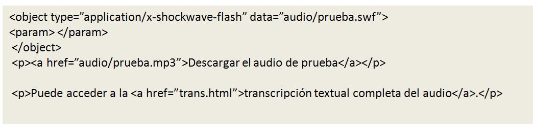 El codigo de incrustar un audio y su alternativa textual