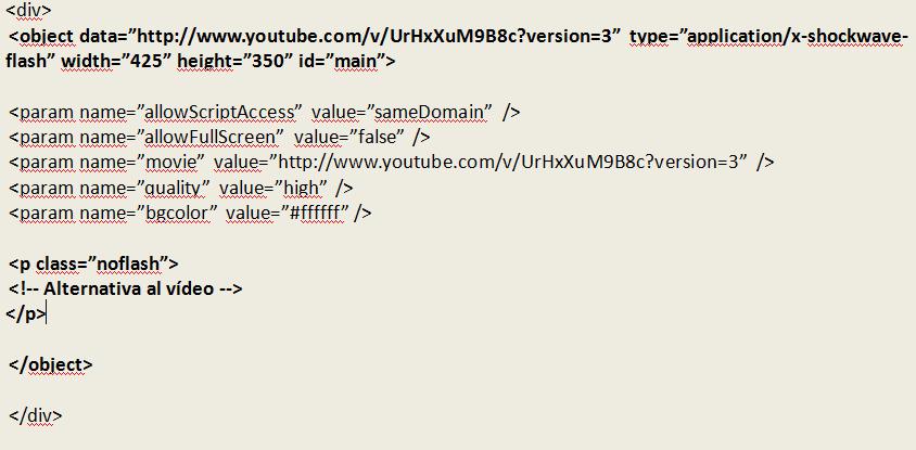código de como incrustar el video de Youtube en nuestra Web